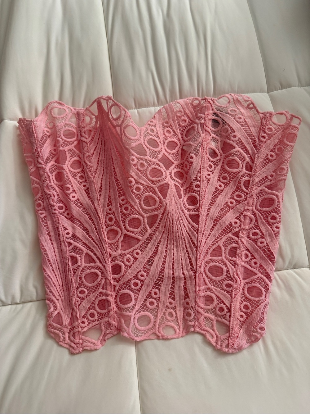SHEIN Pink Lace Strapless Bustier Crop Top